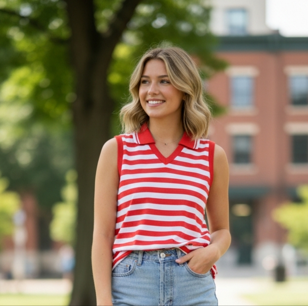 Catalina Red And White Striped top Size Small